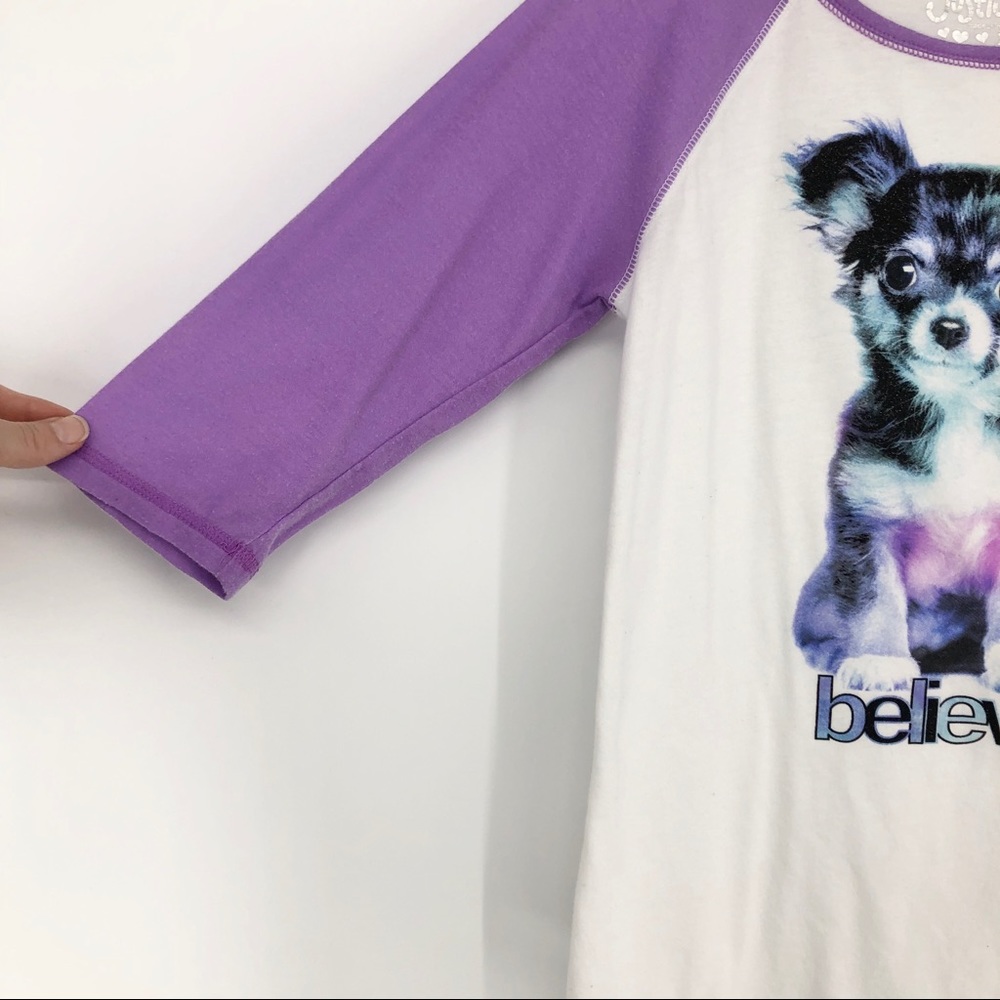 Justice Girls 12 Purple & White Dog Baseball Tee - Picture 4 of 5